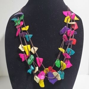 BOHO 3 strand Handcrafted multicoloured Coconut shell necklace